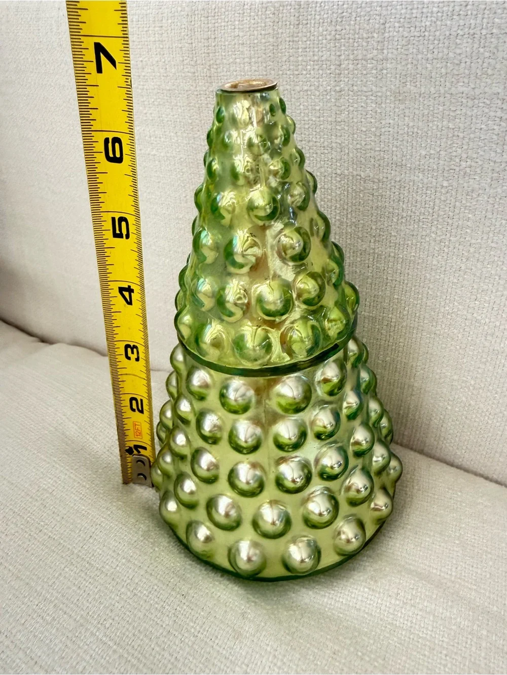 Anthropologie Green Iridescent Hobnail Glass Christmas Tree fragranced candle